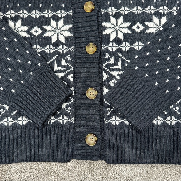 Lands’ End Women’s Wool Blend Cozy Lofty Jacquard Shawl Cardigan Sweater Black S - Picture 7 of 13